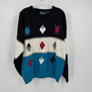 Par Four Mens XL Argyle Sweater Bold Knit Retro Vintage Eclectic Grandpa Golf‎